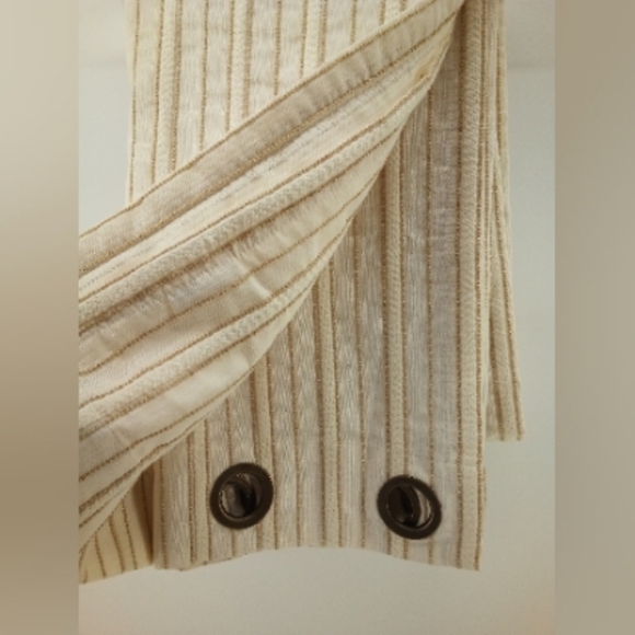 Pier 1 Imports Cream Gold Striped Embroidered Cotton Blend Brass Curtains - Picture 1 of 7